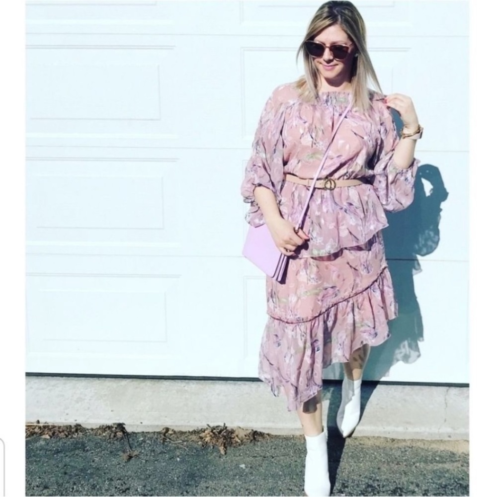 Foxiedox Lilac Ruched Tiered Chiffon Dress